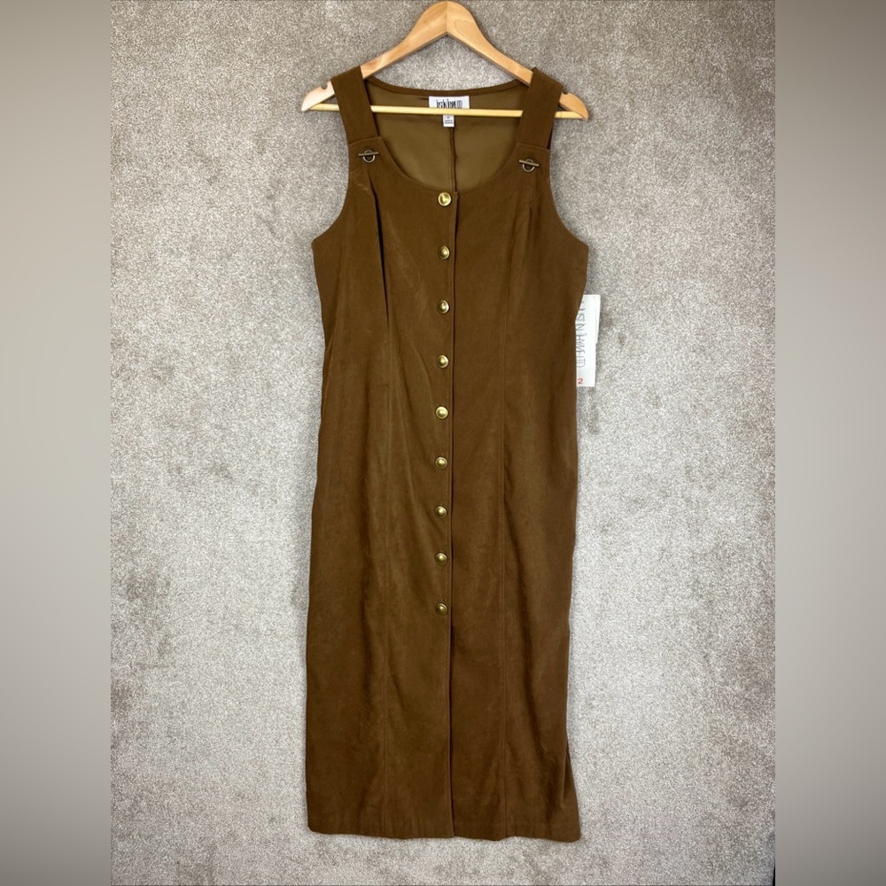 Just In Thyme LTD Dress Womens 12 Brown Button Front Sleeveless Vintage-3713